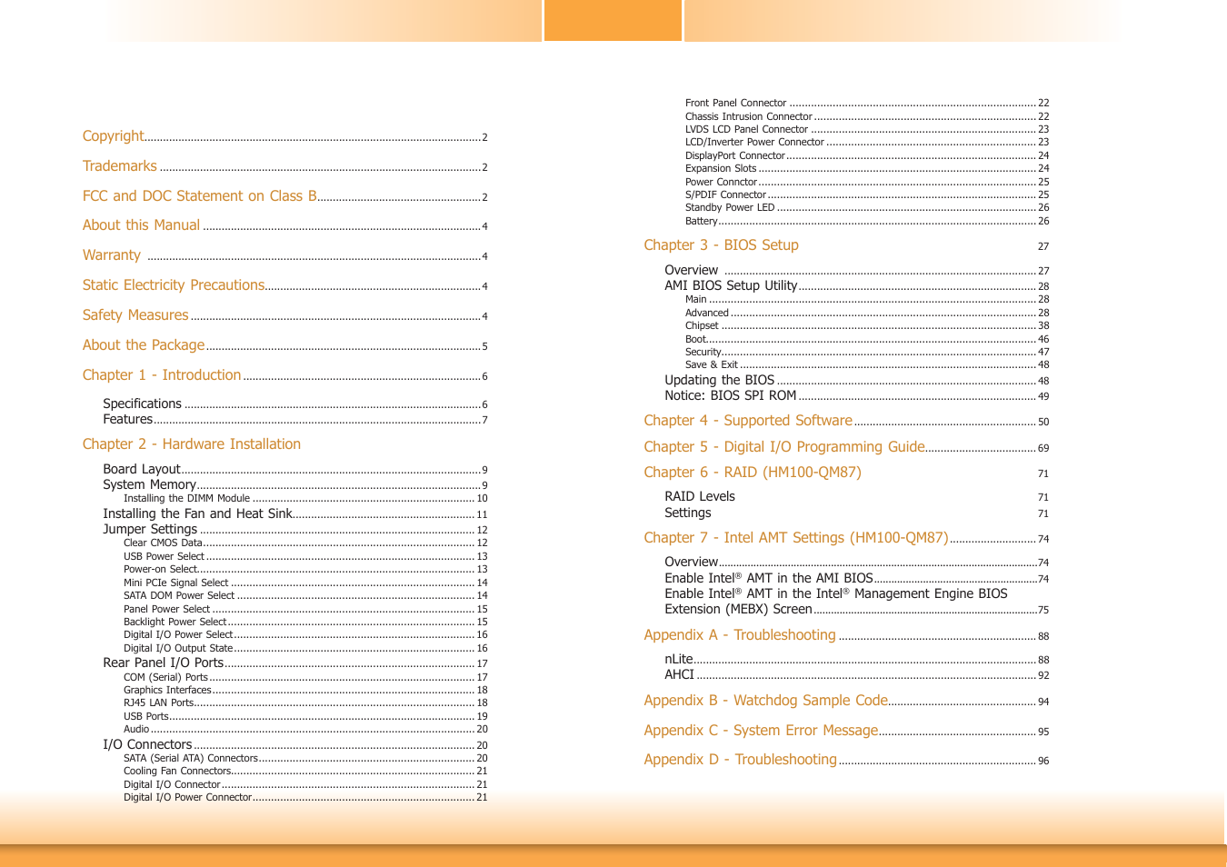 DFI HM100-HM86 User Manual | Page 3 / 97