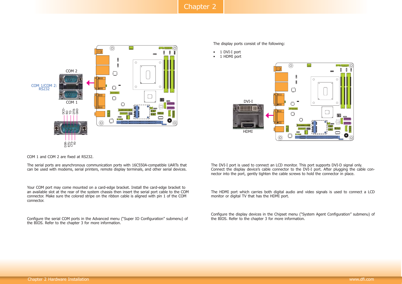 Chapter 2, Com (serial) ports, Graphics interfaces | DFI HM101-HM86 User Manual | Page 18 / 99