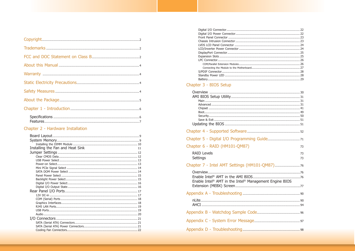 DFI HM101-HM86 User Manual | Page 3 / 99