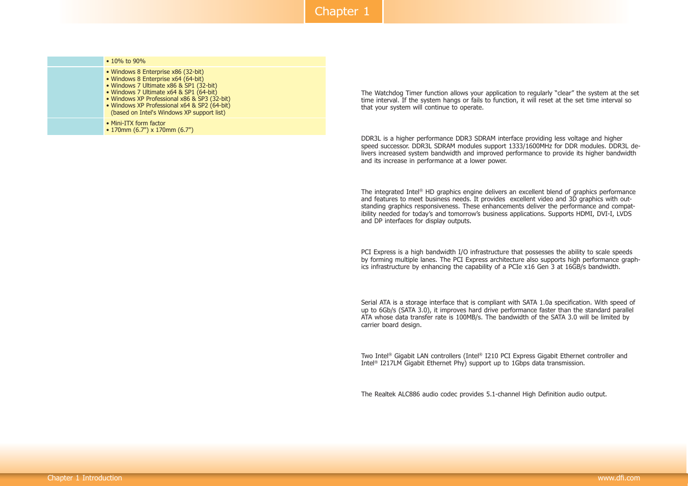 Features, Chapter 1 | DFI HM101-HM86 User Manual | Page 7 / 99