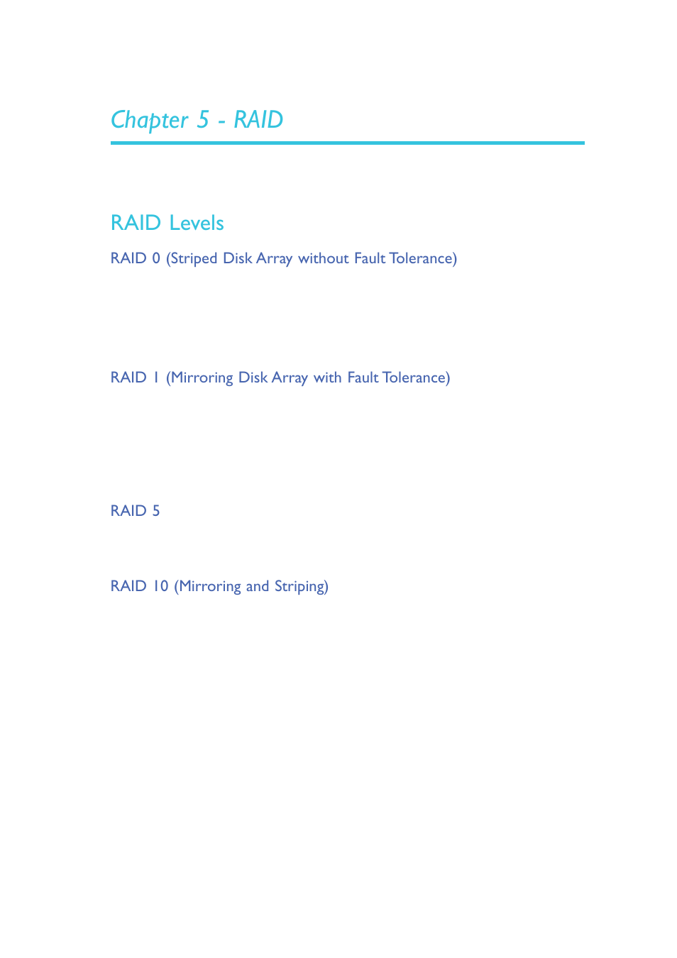 Chapter 5 - raid, Raid levels | DFI HR100-CRM User Manual | Page 115 / 170