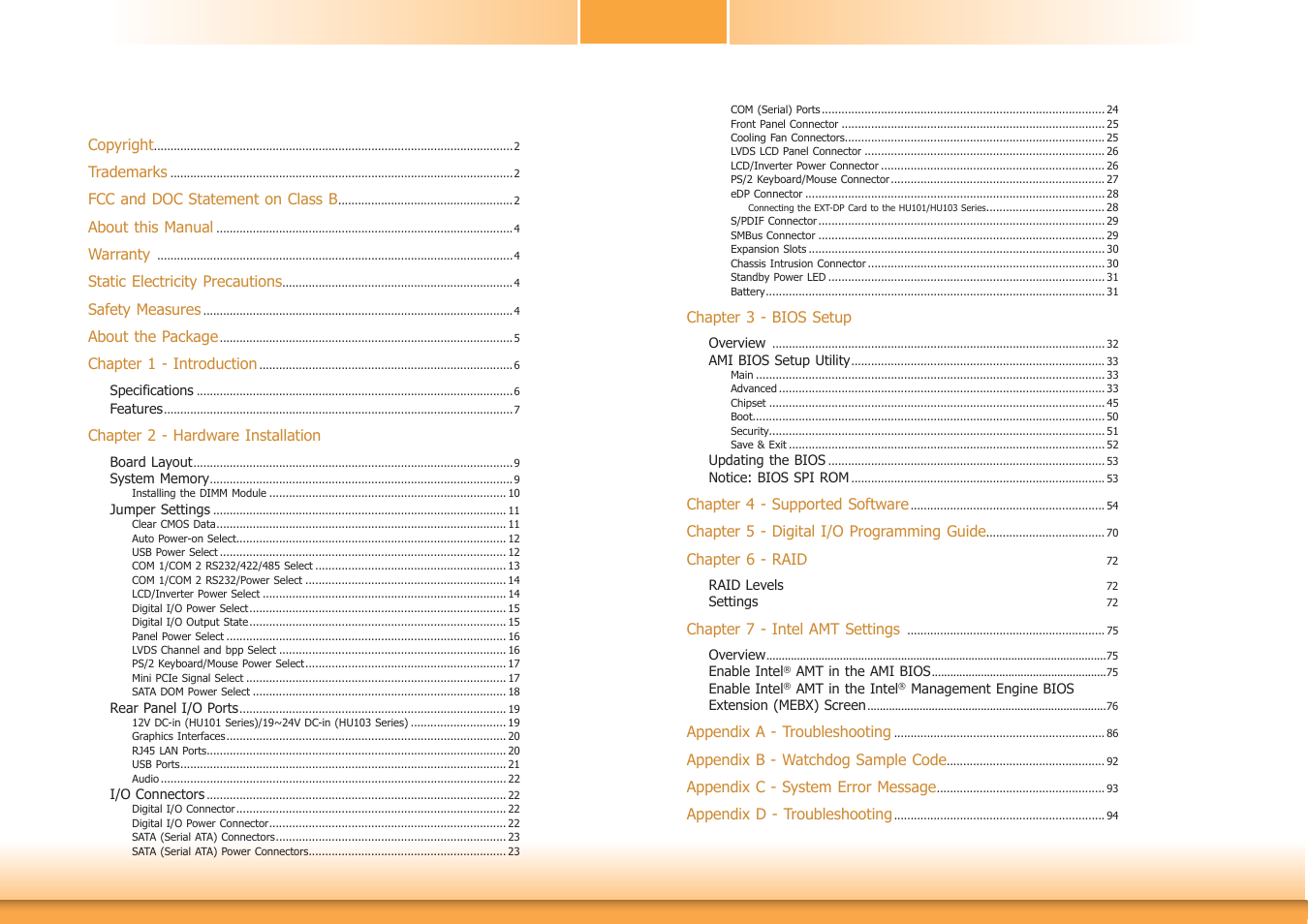 DFI HU101 User Manual | Page 3 / 95