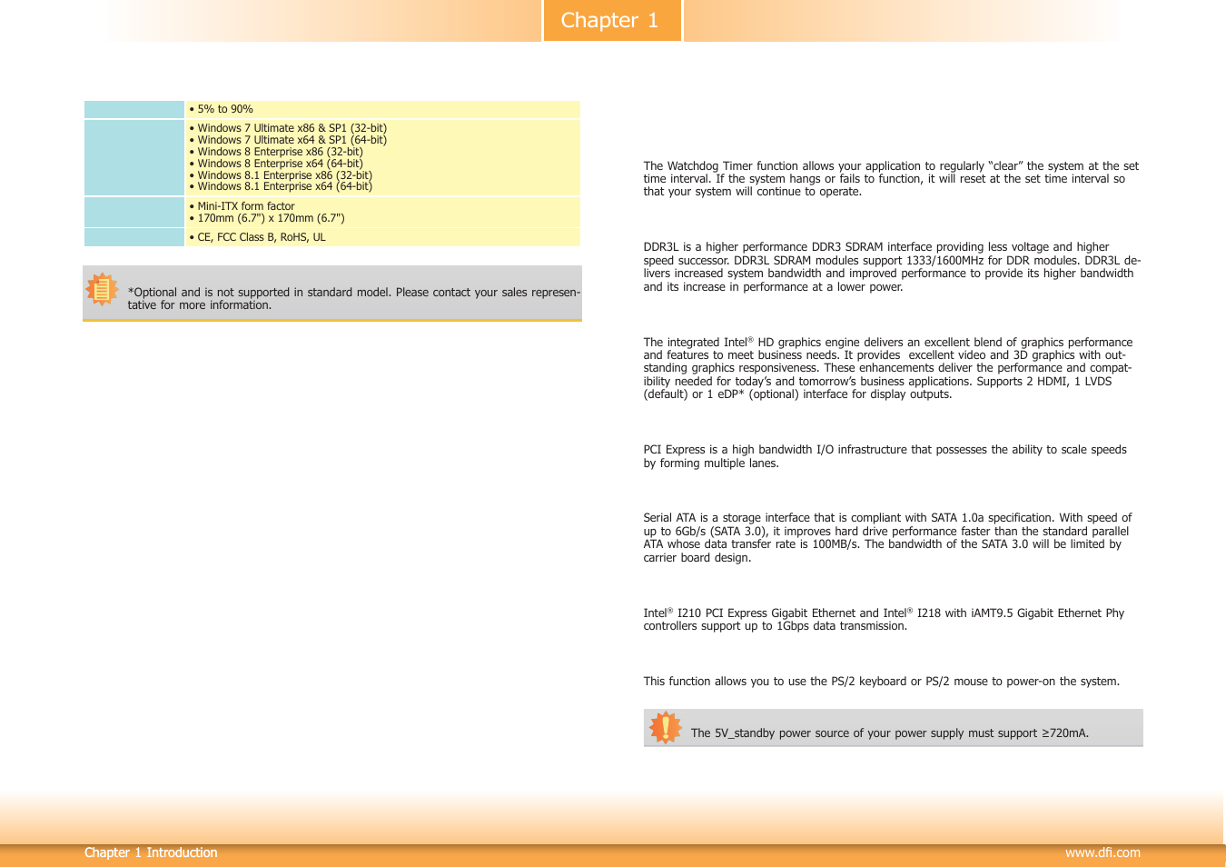 Features, Chapter 1 | DFI HU101 User Manual | Page 7 / 95