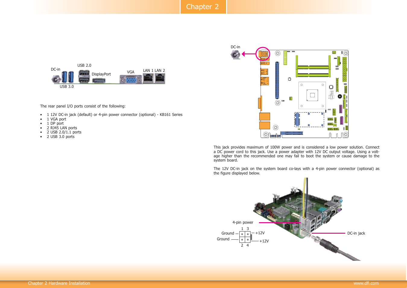 Rear panel i/o ports, Chapter 2 rear panel i/o ports | DFI KB160 User Manual | Page 18 / 68