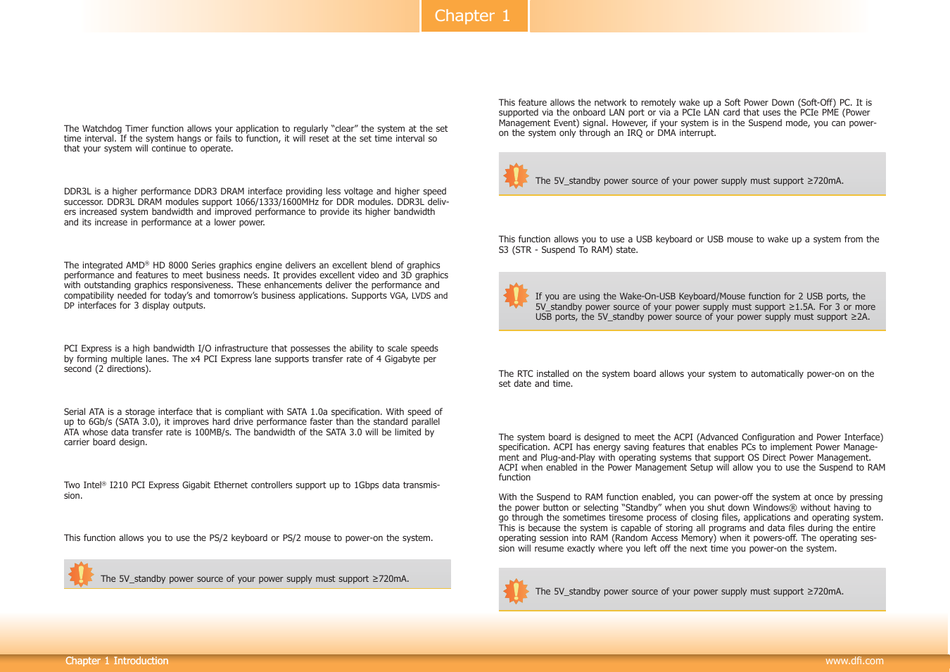 Features, Chapter 1 | DFI KB160 User Manual | Page 7 / 68