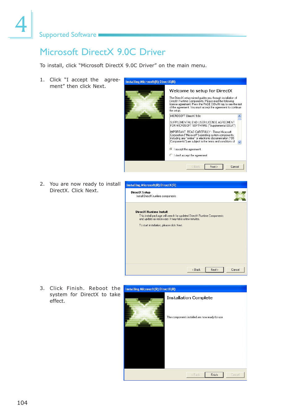 Microsoft directx 9.0c driver | DFI LR100-N16D User Manual | Page 104 / 126