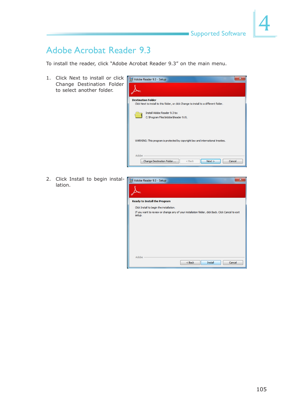 Adobe acrobat reader 9.3 | DFI LR100-N16D User Manual | Page 105 / 126
