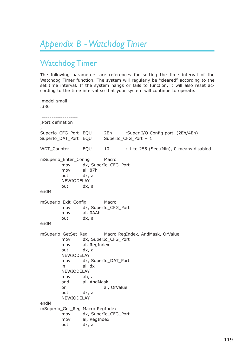 Appendix b - watchdog timer, Watchdog timer | DFI LR100-N16D User Manual | Page 119 / 126