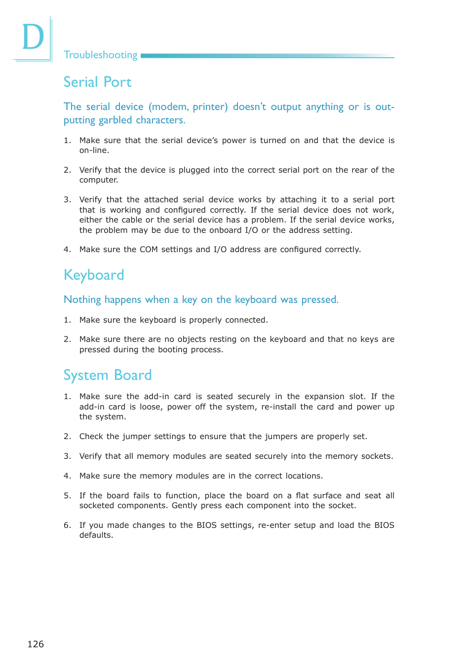 Serial port, Keyboard, System board | DFI LR100-N16D User Manual | Page 126 / 126