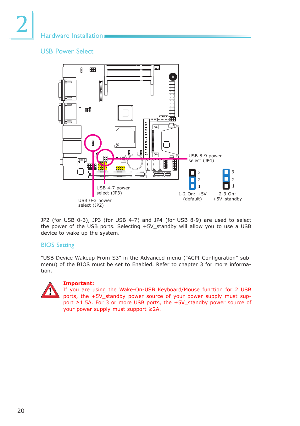 Hardware installation, Usb power select | DFI LR100-N16D User Manual | Page 20 / 126