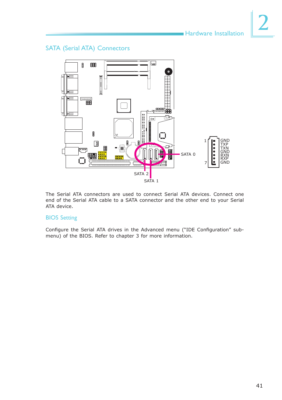 Hardware installation, Sata (serial ata) connectors | DFI LR100-N16D User Manual | Page 41 / 126