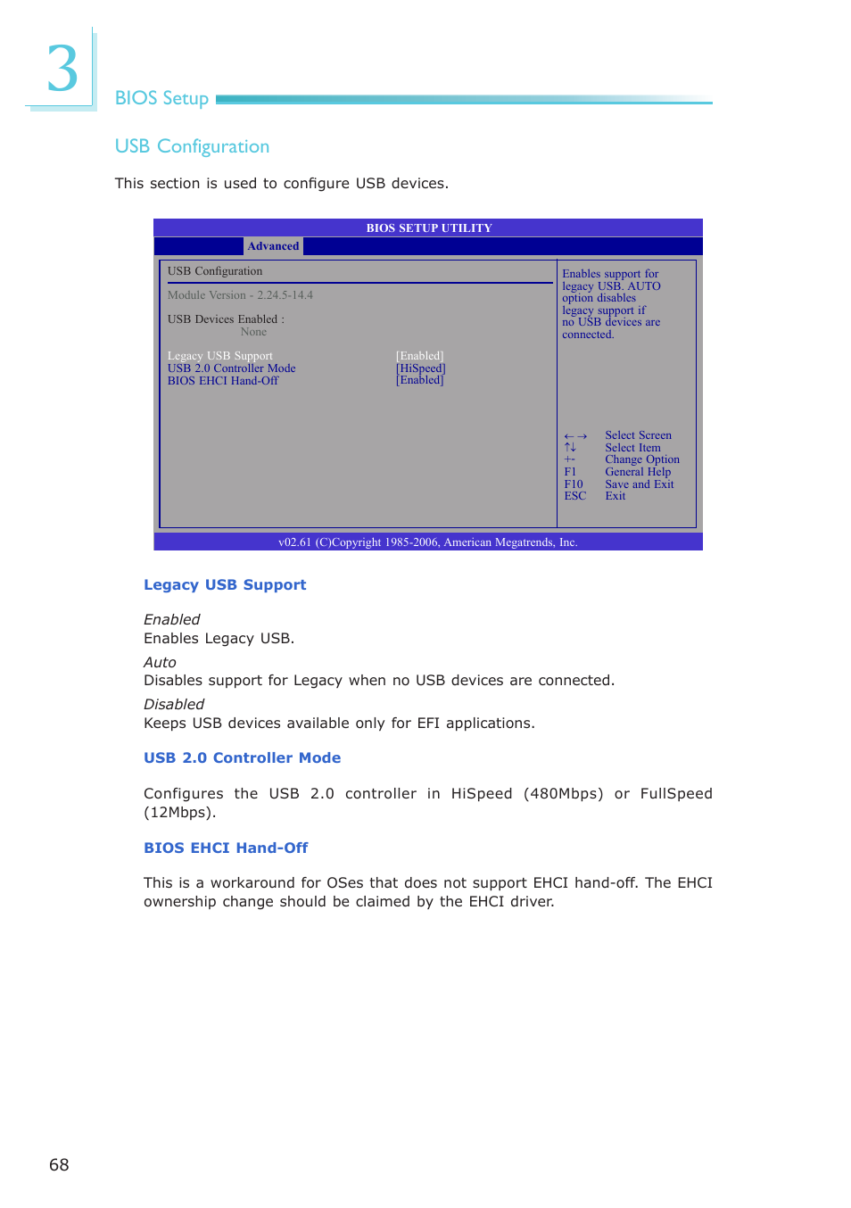 Bios setup usb configuration | DFI LR100-N16D User Manual | Page 68 / 126