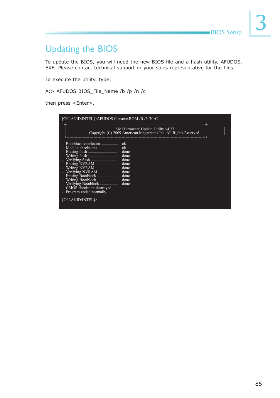 Updating the bios, Bios setup | DFI LR100-N16D User Manual | Page 85 / 126