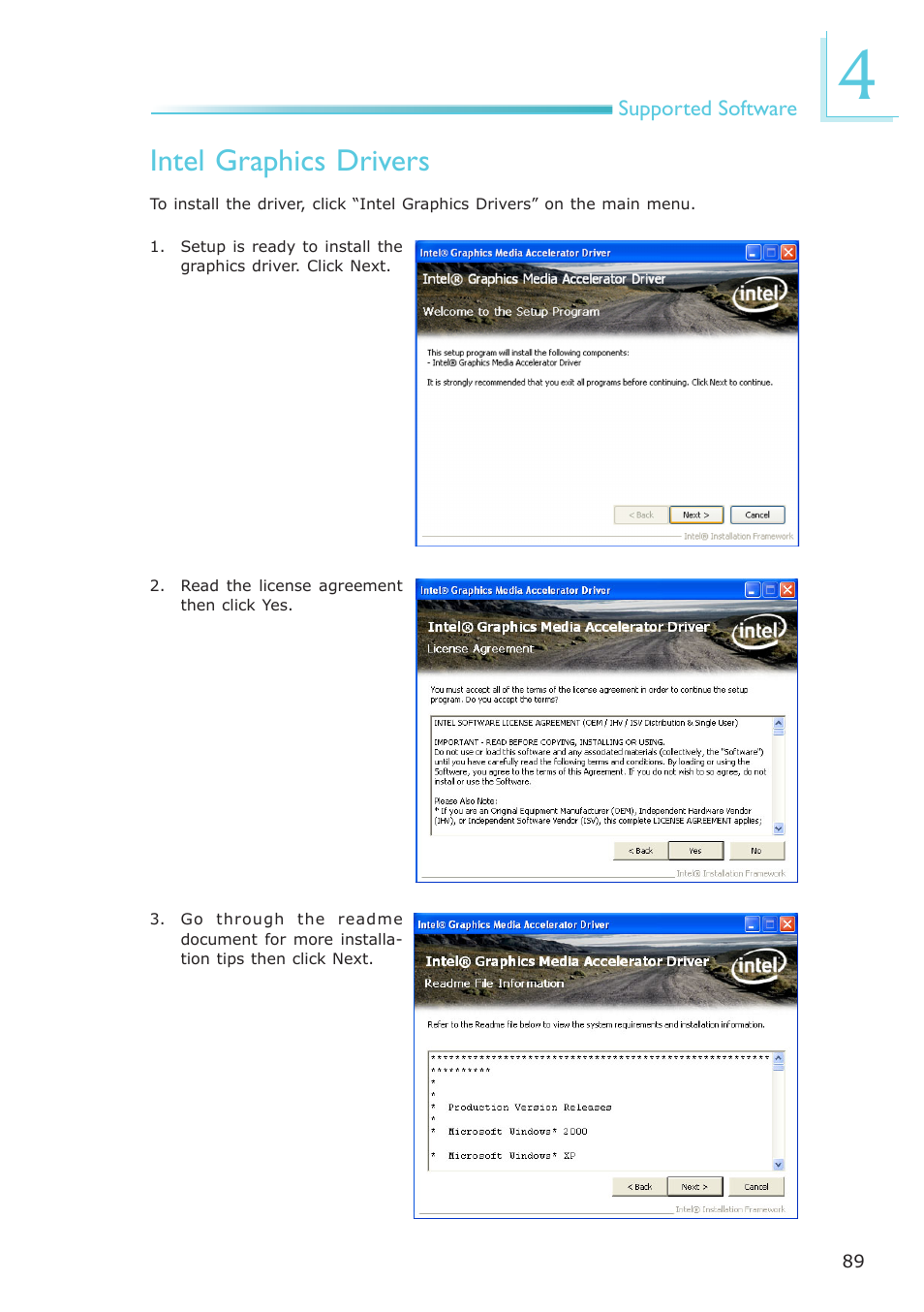 Intel graphics drivers | DFI LR100-N16D User Manual | Page 89 / 126