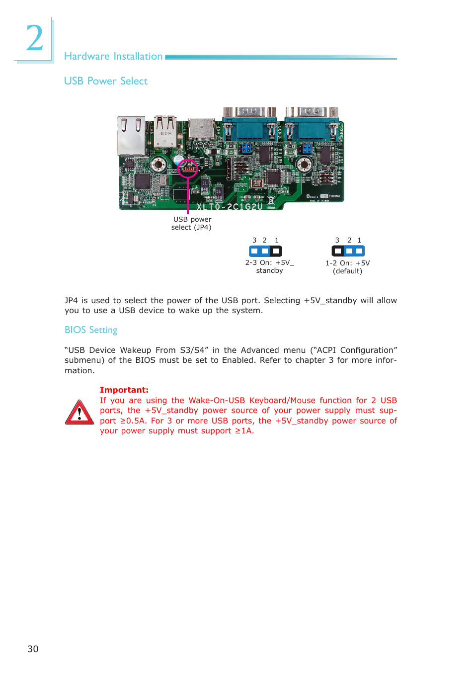 Hardware installation, Usb power select | DFI LR102-B18D/B18S User Manual | Page 30 / 138