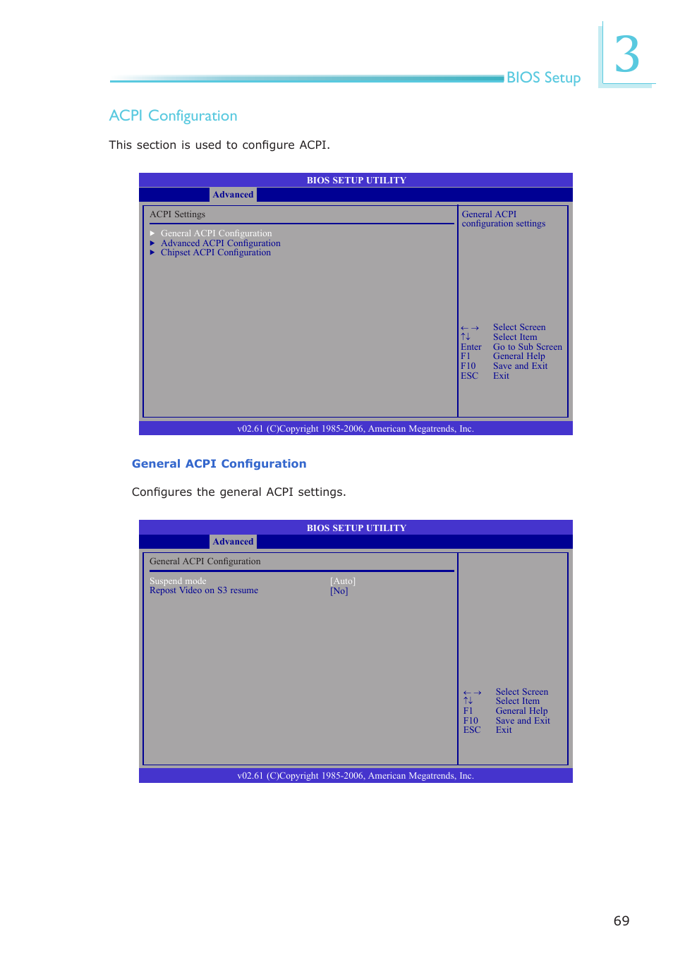 Bios setup acpi configuration | DFI LR102-B18D/B18S User Manual | Page 69 / 138