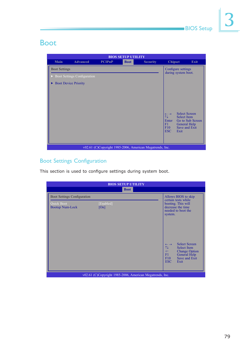 Boot, Bios setup, Boot settings configuration | DFI LR102-B18D/B18S User Manual | Page 79 / 138