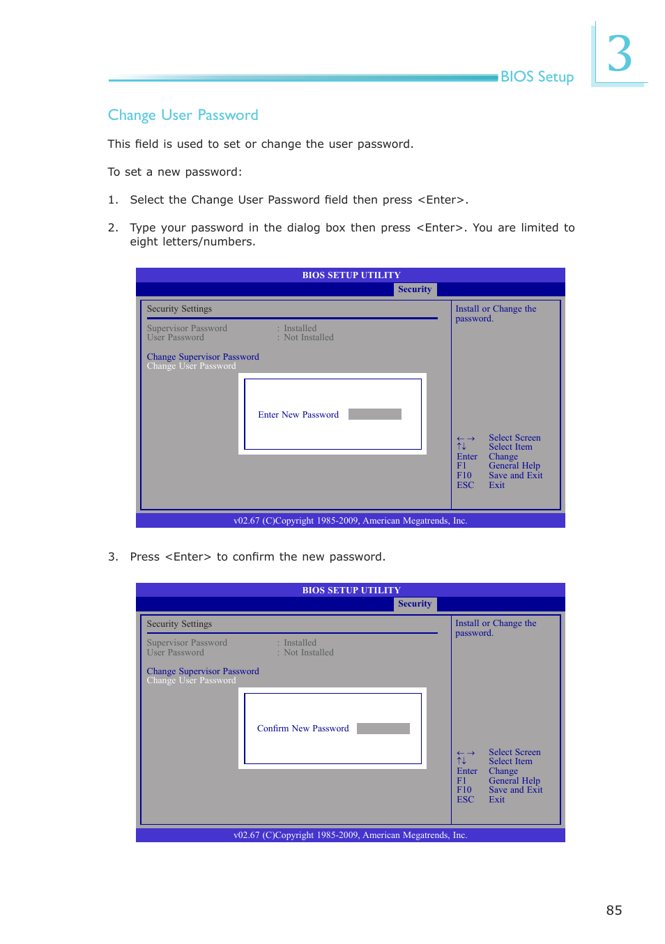 Bios setup change user password | DFI LR102-B18D/B18S User Manual | Page 85 / 138