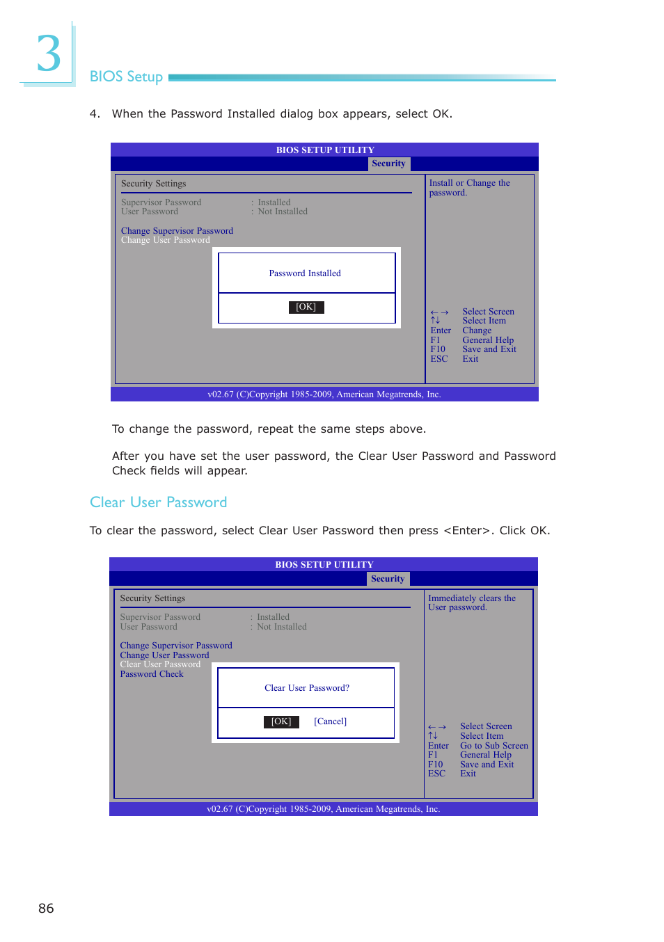 Bios setup, Clear user password | DFI LR102-B18D/B18S User Manual | Page 86 / 138