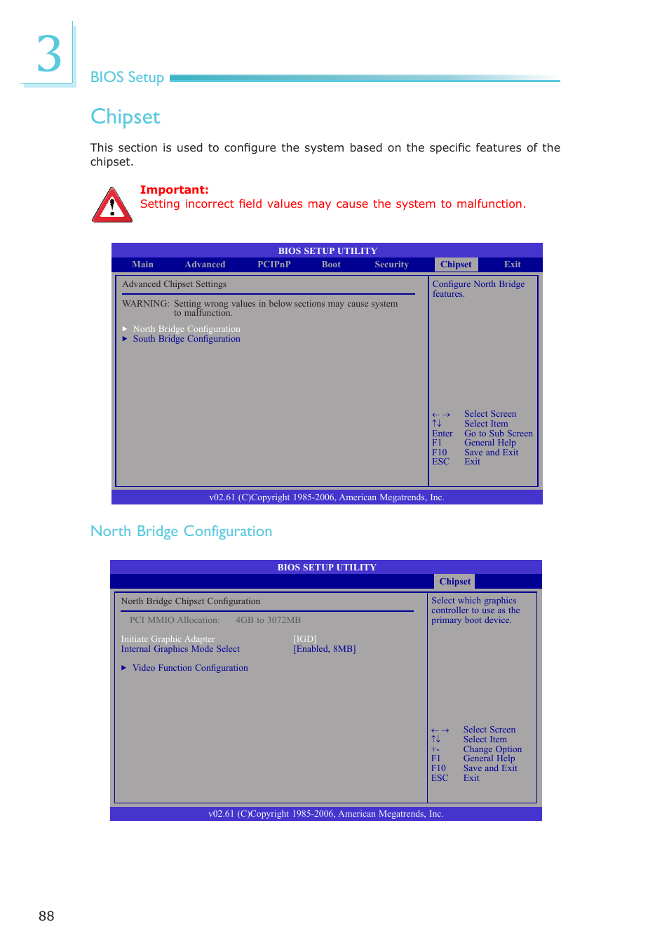 Chipset, Bios setup, North bridge configuration | DFI LR102-B18D/B18S User Manual | Page 88 / 138