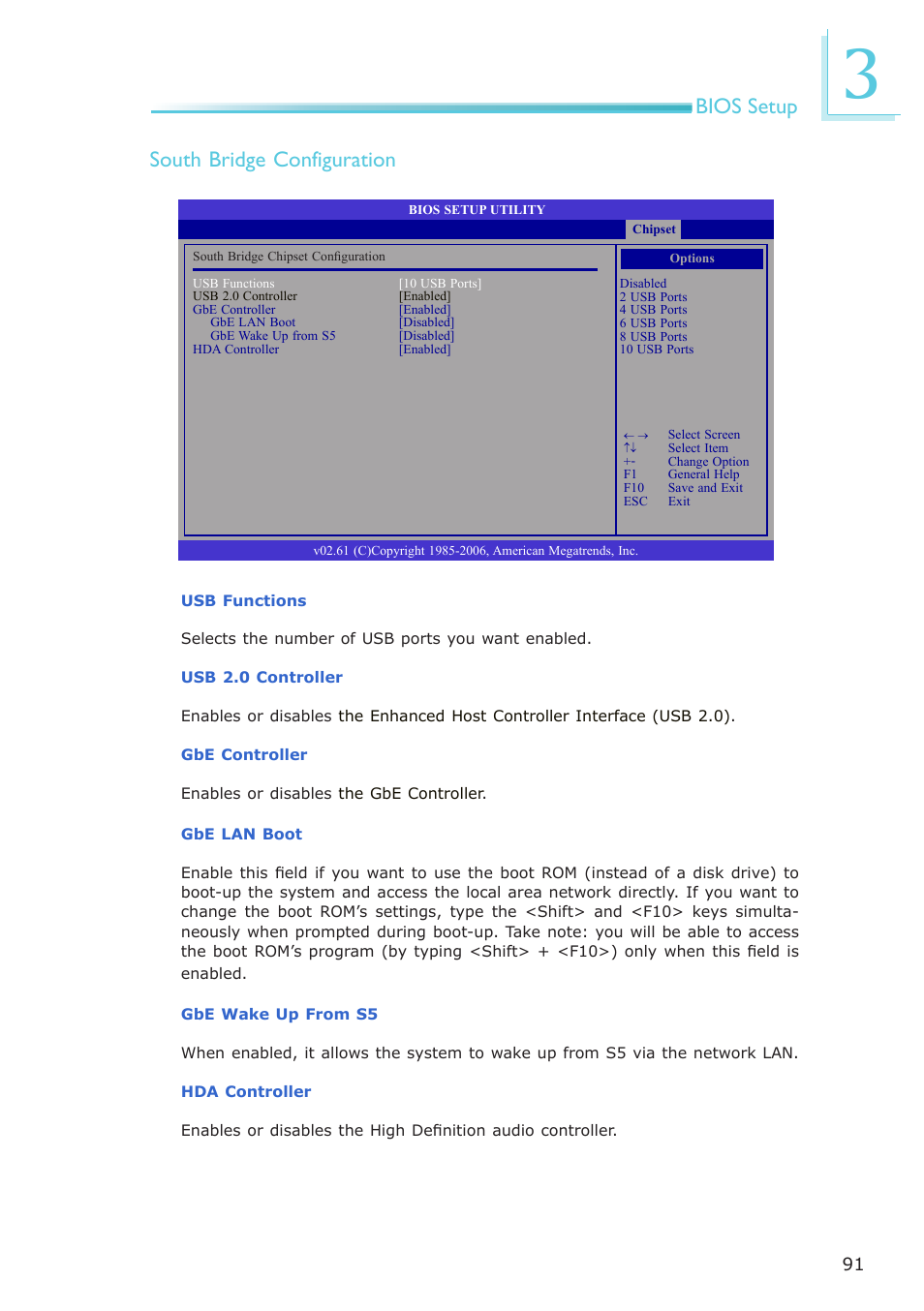 Bios setup south bridge configuration | DFI LR102-B18D/B18S User Manual | Page 91 / 138