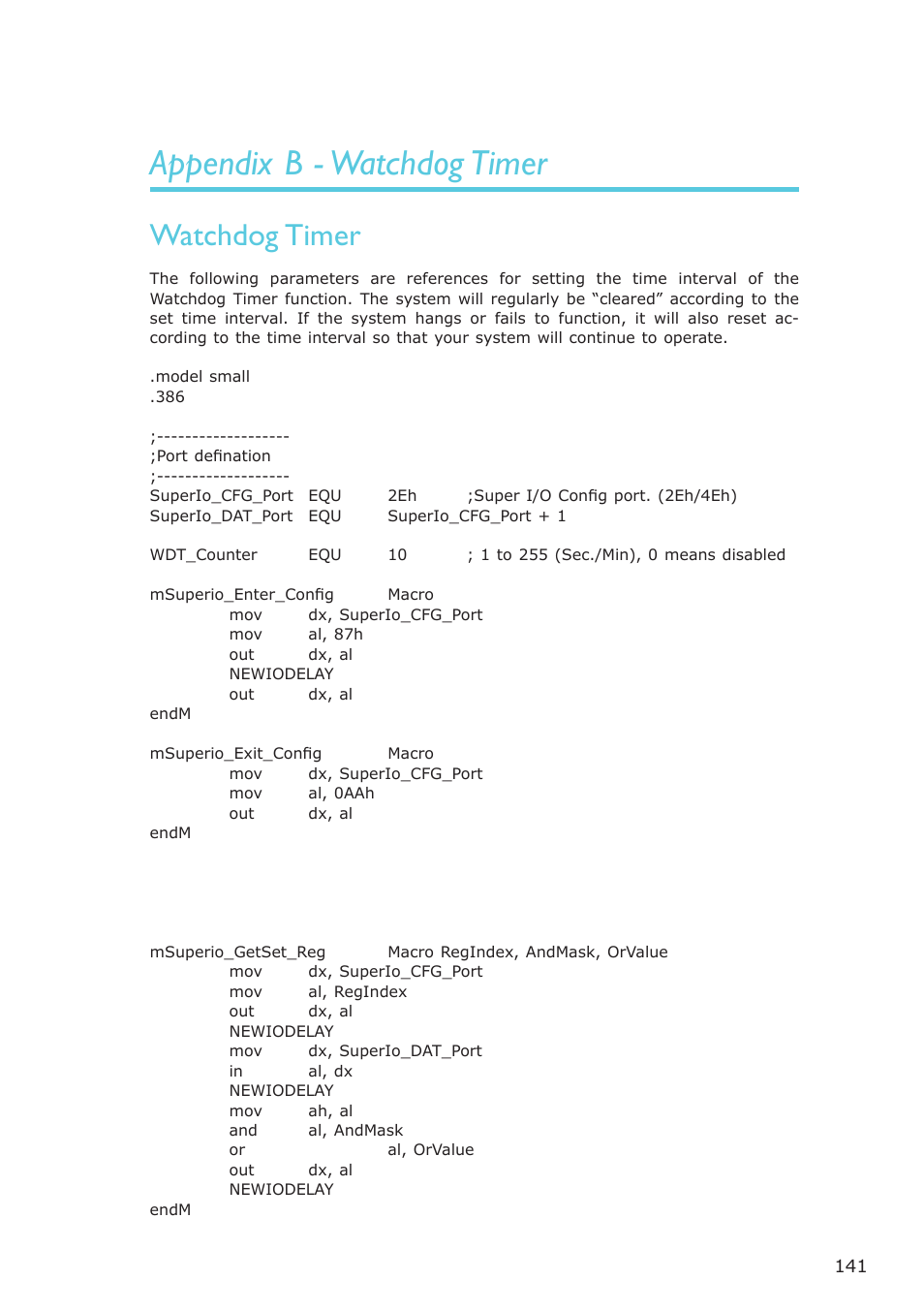 Appendix b - watchdog timer, Watchdog timer | DFI NP100-N16C User Manual | Page 141 / 149