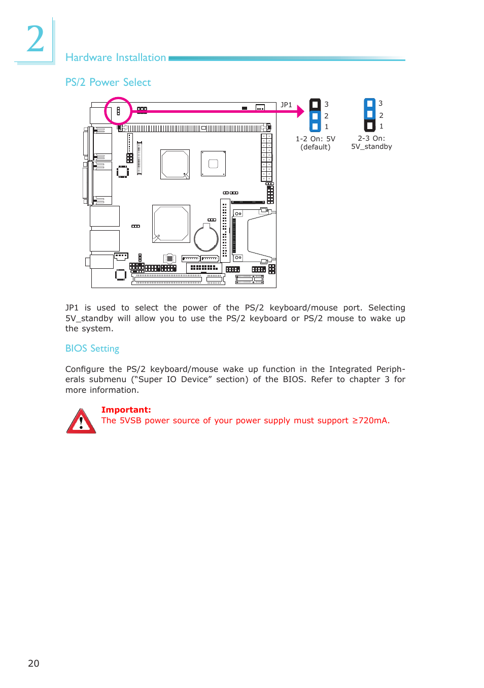 Hardware installation, Ps/2 power select | DFI NP100-N16C User Manual | Page 20 / 149