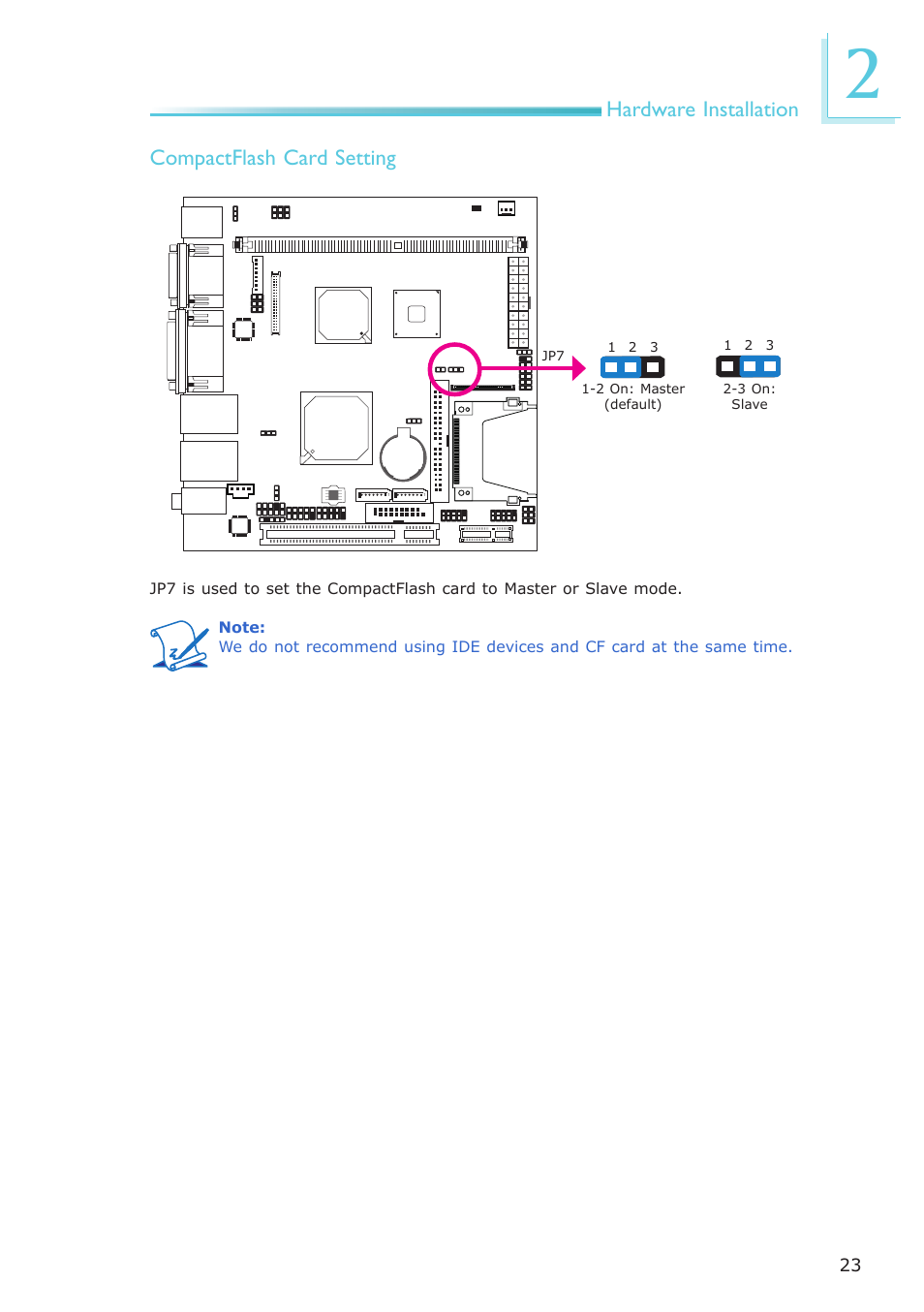 Hardware installation compactflash card setting | DFI NP100-N16C User Manual | Page 23 / 149