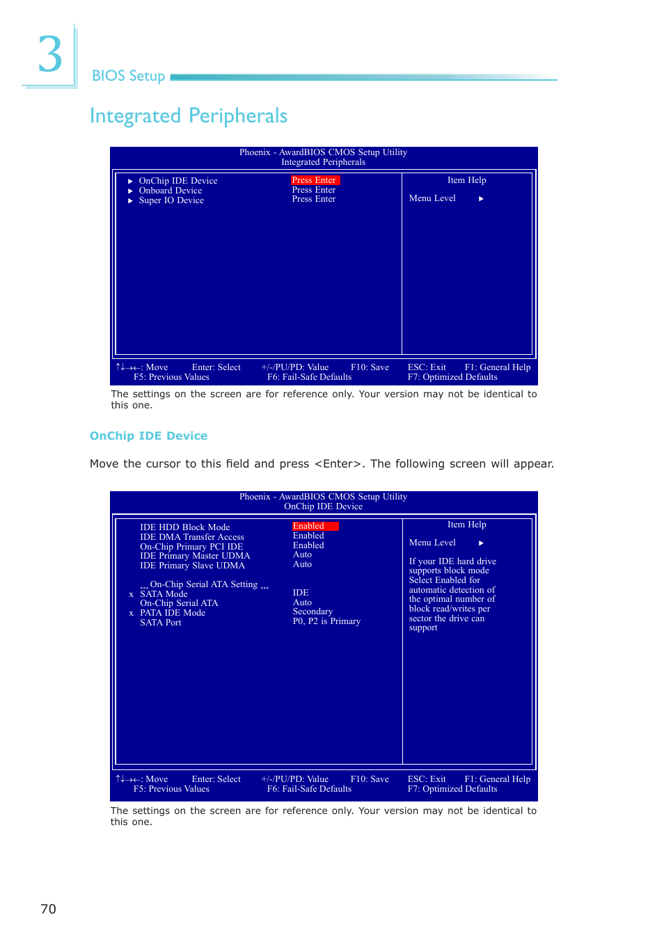 Integrated peripherals, Bios setup | DFI NP100-N16C User Manual | Page 70 / 149