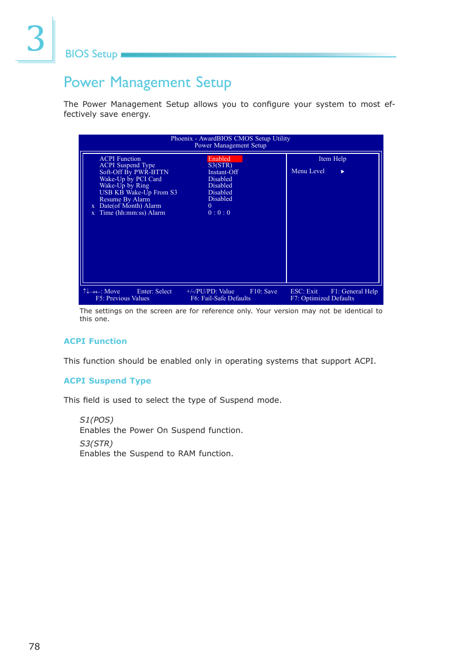 Power management setup, Bios setup | DFI NP100-N16C User Manual | Page 78 / 149