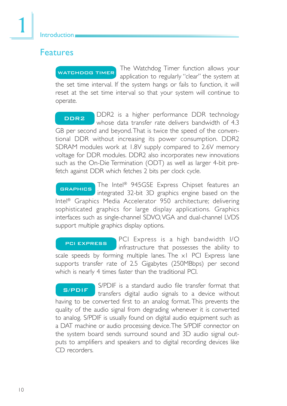 Features | DFI NP101-D16C User Manual | Page 10 / 150