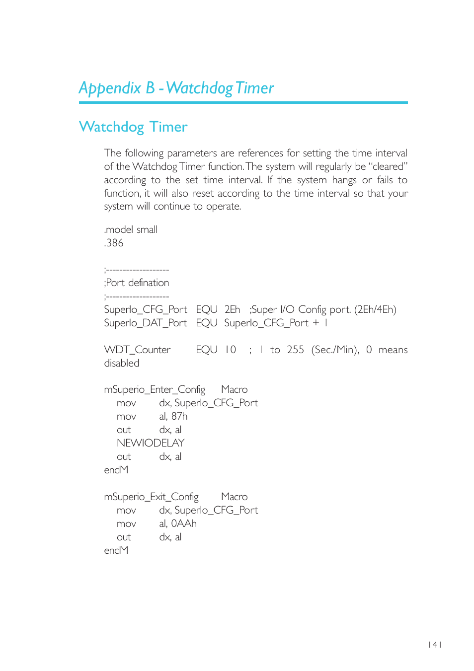 Appendix b - watchdog timer, Watchdog timer | DFI NP101-D16C User Manual | Page 141 / 150