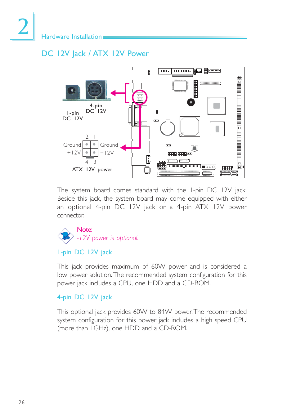 Dc 12v jack / atx 12v power | DFI NP101-D16C User Manual | Page 26 / 150