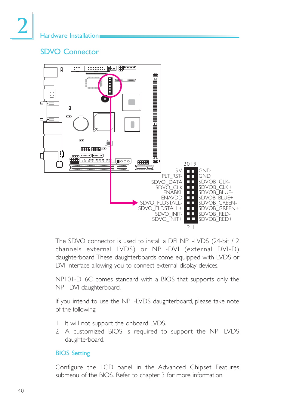 Sdvo connector | DFI NP101-D16C User Manual | Page 40 / 150