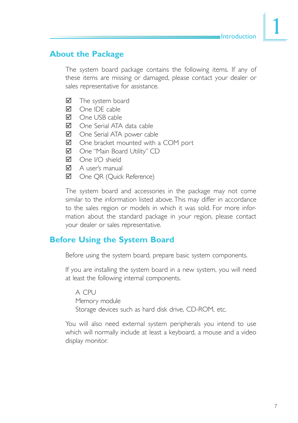 About the package, Before using the system board | DFI NP101-D16C User Manual | Page 7 / 150