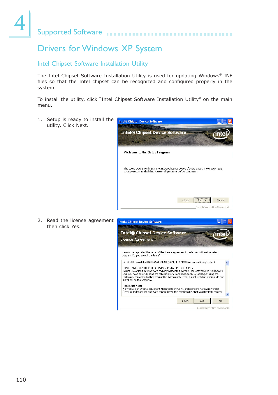 Drivers for windows xp system, Supported software | DFI NP102-N16C User Manual | Page 110 / 144