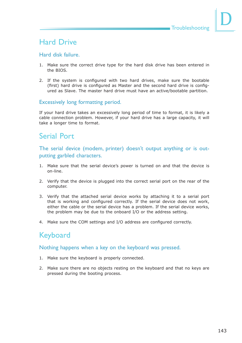 Hard drive, Serial port, Keyboard | DFI NP102-N16C User Manual | Page 143 / 144