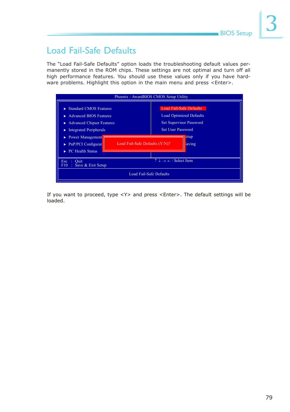Load fail-safe defaults, Bios setup | DFI NP102-N16C User Manual | Page 79 / 144