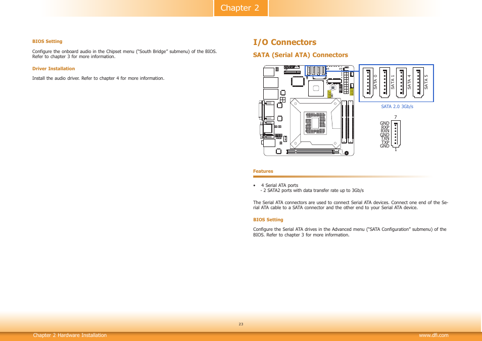 I/o connectors, Chapter 2 i/o connectors | DFI SB102-D User Manual | Page 23 / 60