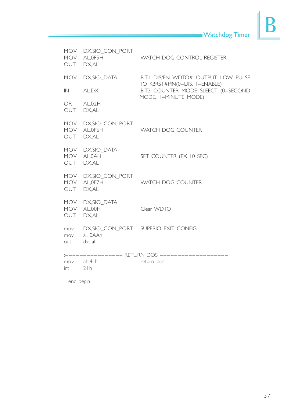 Watchdog timer | DFI SR100-L20C User Manual | Page 137 / 144