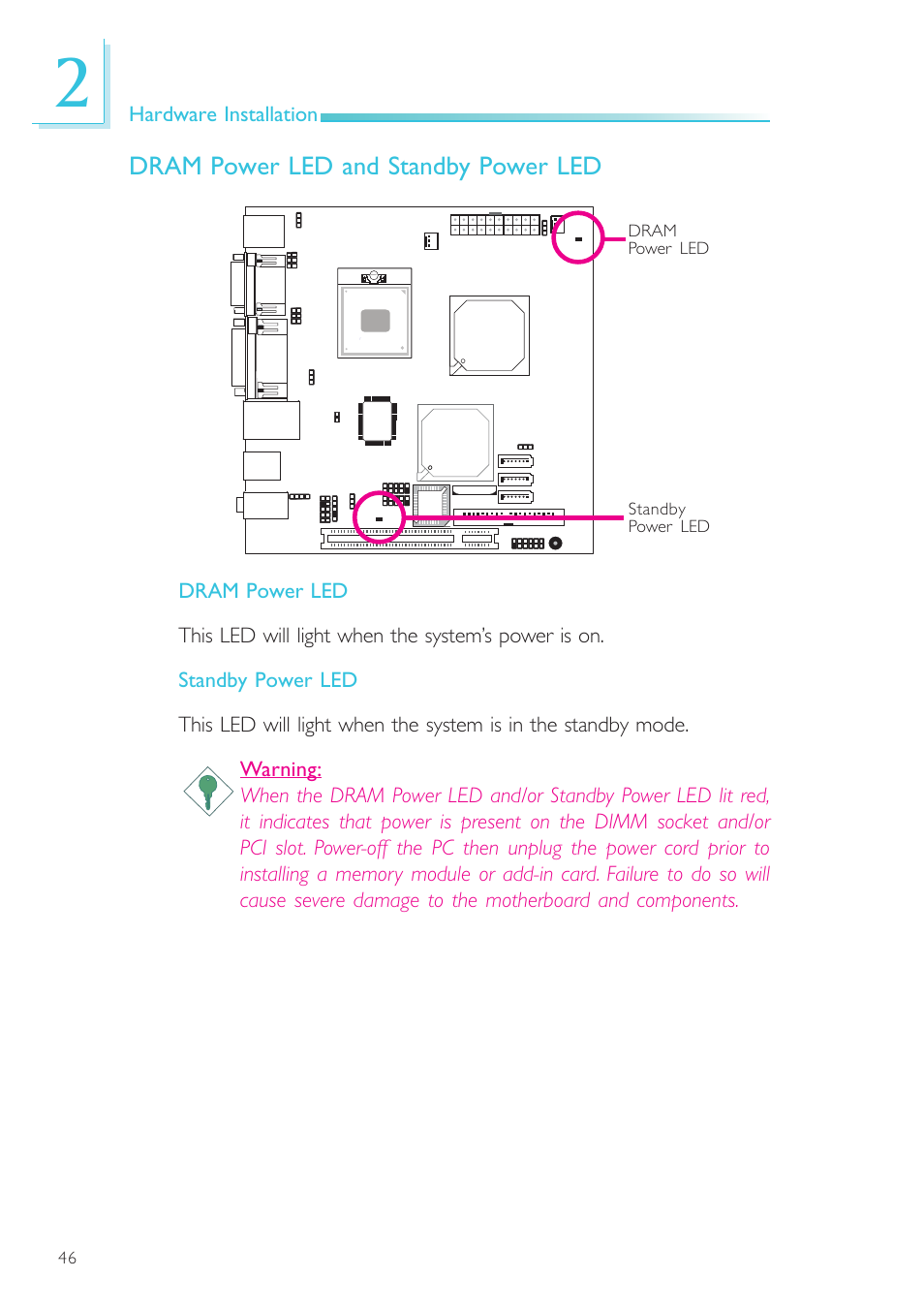 Dram power led and standby power led | DFI SR100-L20C User Manual | Page 46 / 144