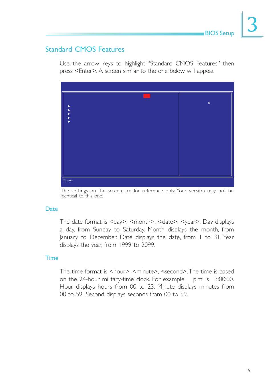 Standard cmos features | DFI SR100-L20C User Manual | Page 51 / 144