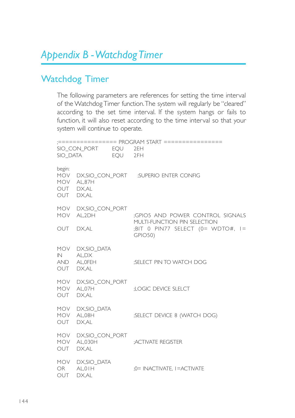 Appendix b - watchdog timer, Watchdog timer | DFI SR100-N User Manual | Page 144 / 152