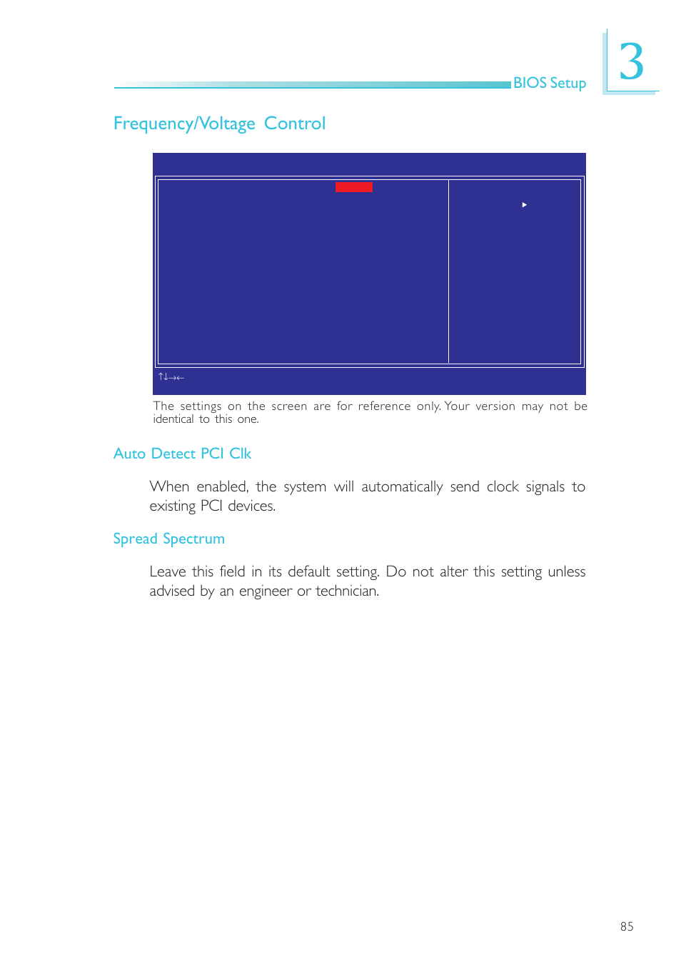 Frequency/voltage control, Bios setup | DFI SR100-N User Manual | Page 85 / 152