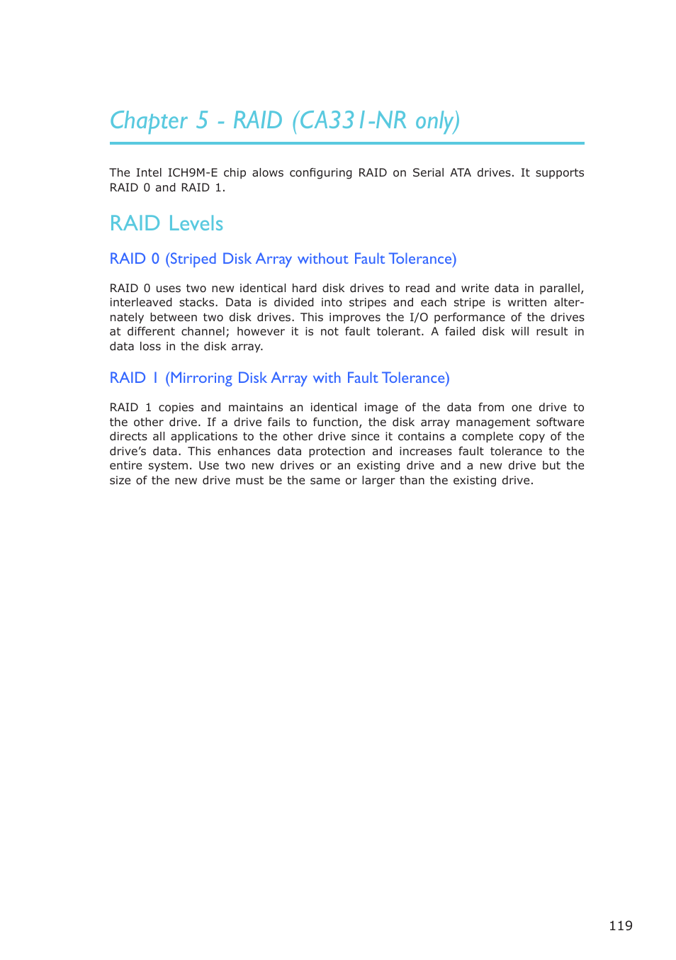 Chapter 5 - raid (ca331-nr only), Raid levels | DFI CA331-NR User Manual | Page 119 / 131