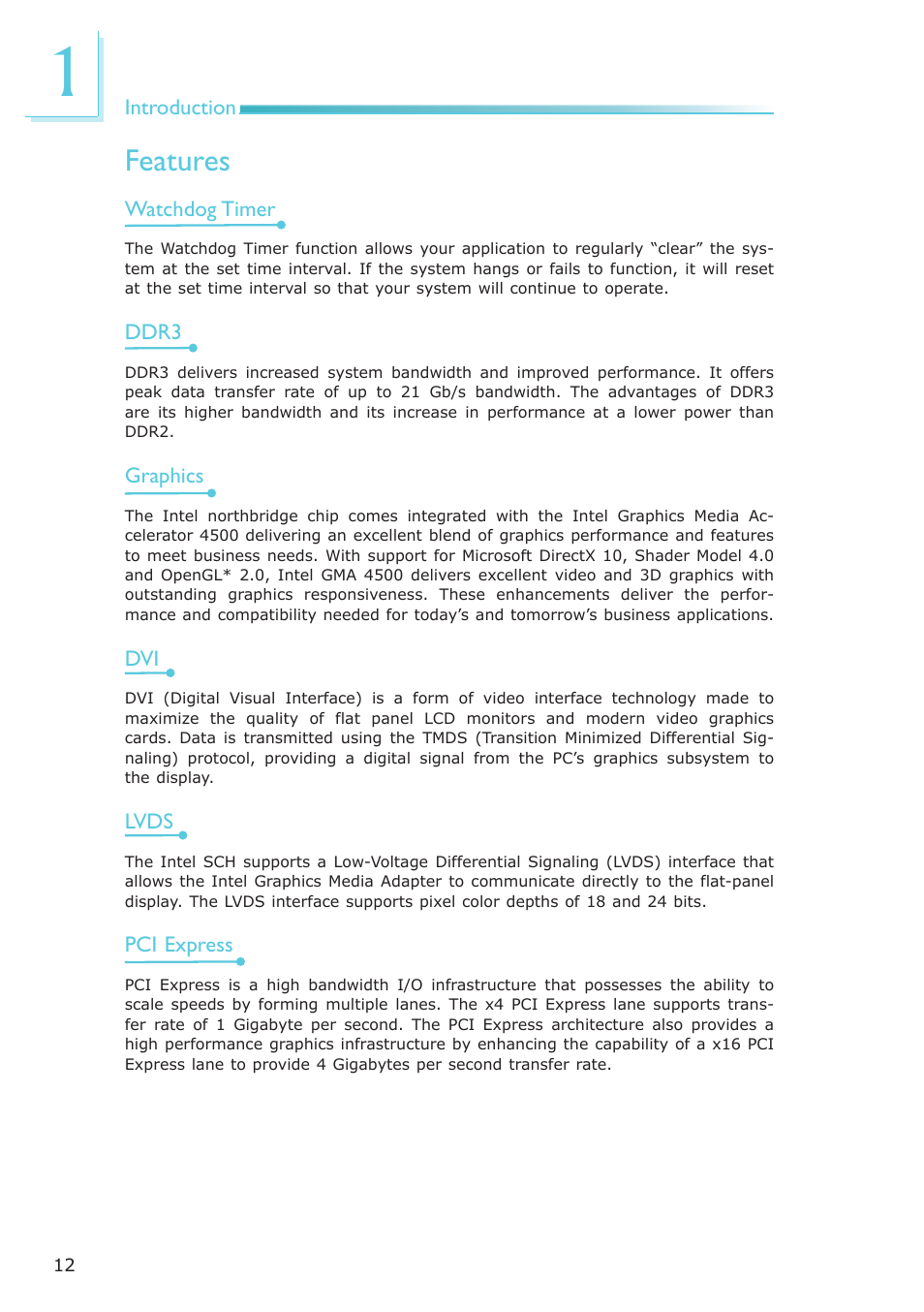Features | DFI CA331-NR User Manual | Page 12 / 131