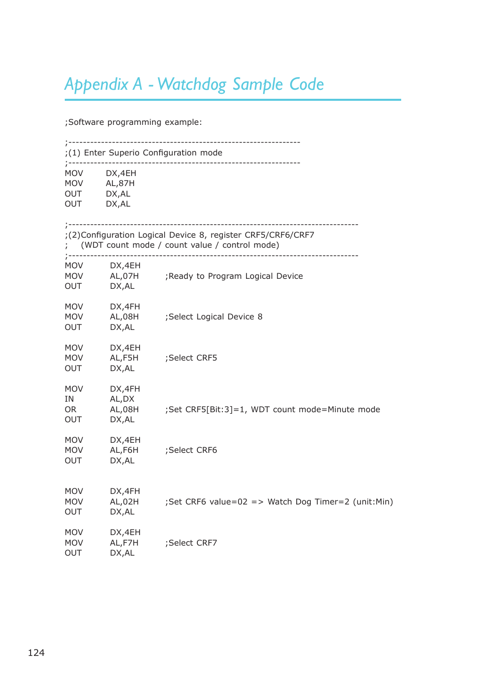 Appendix a - watchdog sample code, Watchdog timer | DFI CA331-NR User Manual | Page 124 / 131