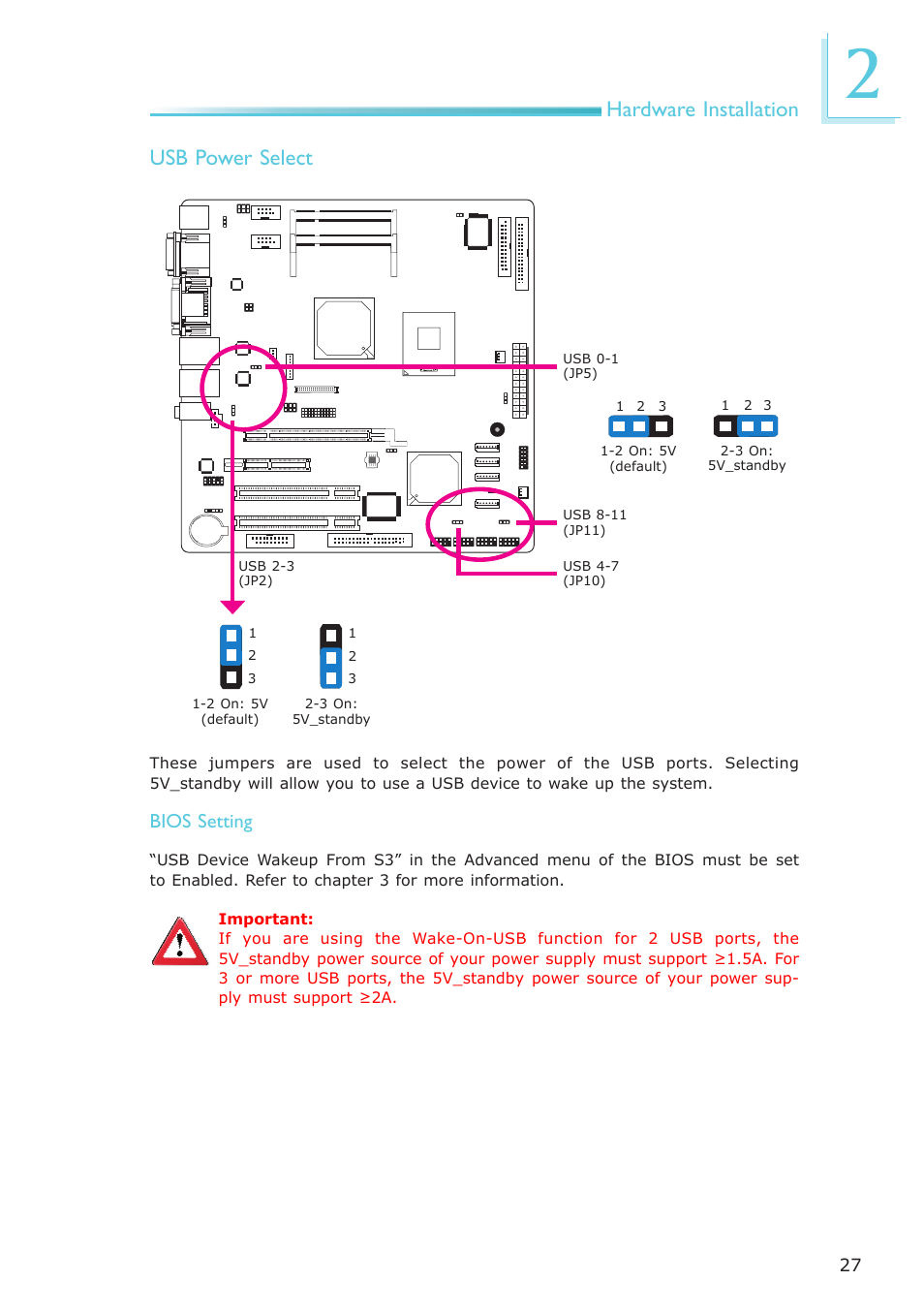 Hardware installation, Usb power select, Bios setting | DFI CA331-NR User Manual | Page 27 / 131