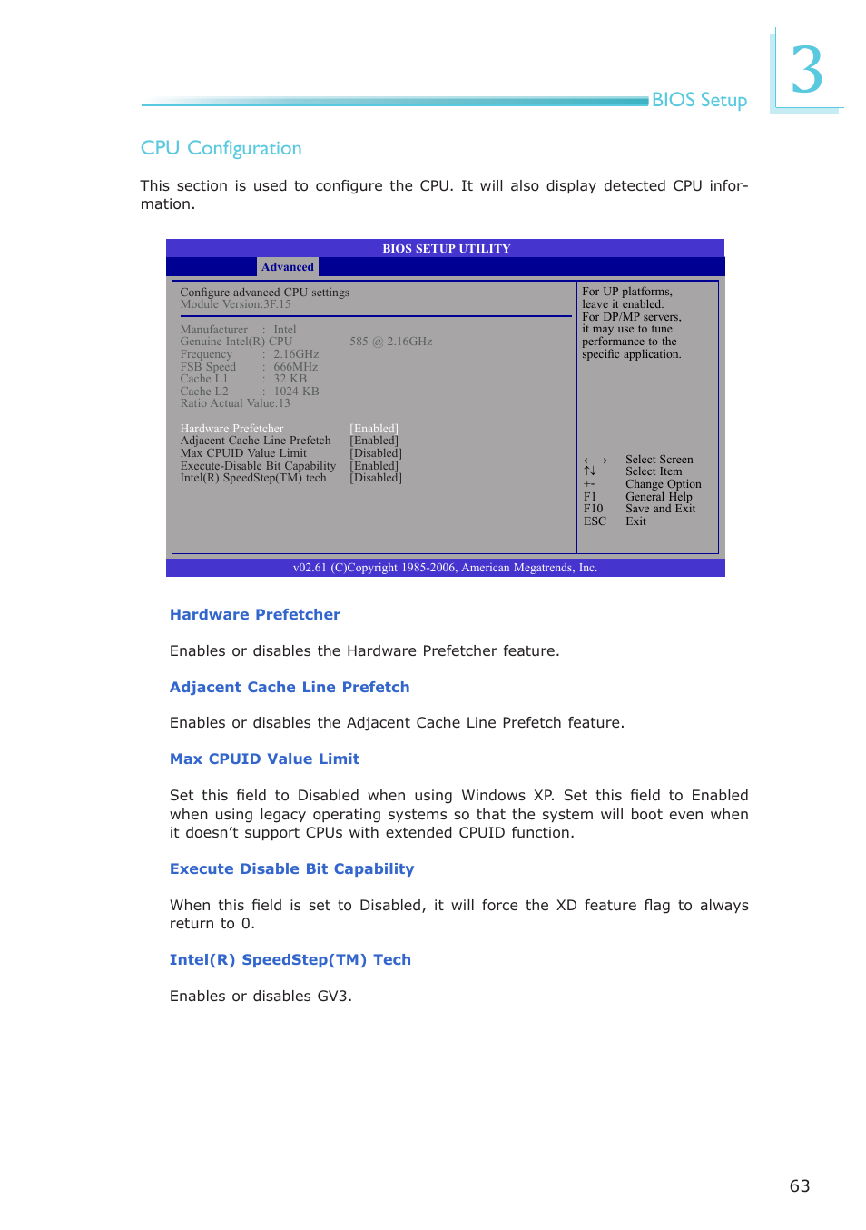 Bios setup cpu configuration | DFI CA331-NR User Manual | Page 63 / 131