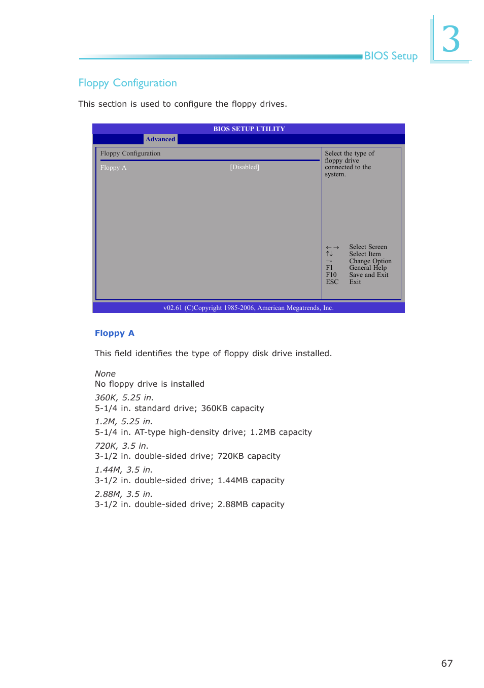 Bios setup floppy configuration | DFI CA331-NR User Manual | Page 67 / 131